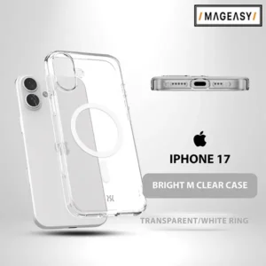MAGEASY BRIGHT M CLEAR CASE FOR IPHONE 17-TRANSPARENT WHITE RING