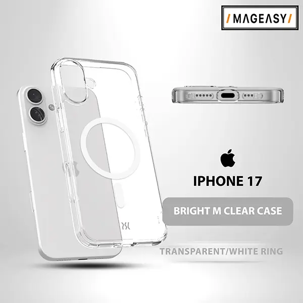MAGEASY BRIGHT M CLEAR CASE FOR IPHONE 17-TRANSPARENT WHITE RING