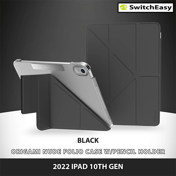SWITCHEASY ORIGAMI NUDE FOLIO CASE W/PENCIL HOLDER FOR 2022 IPAD 10TH GEN - BLACK
