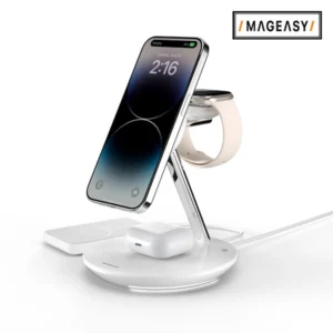MAGEASY POWER STATION 5-IN-1 MAGNETIC WIRELESS CHARGING STAND WITH QI2 45W-WHITE