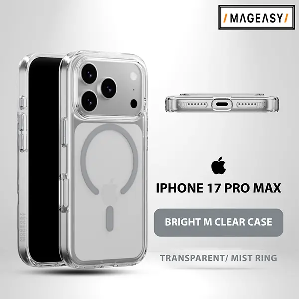MAGEASY BRIGHT M CLEAR CASE FOR IPHONE 17 PRO MAX-TRANSPARENT/ MIST RING