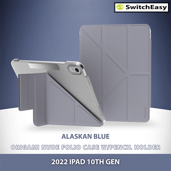 SWITCHEASY ORIGAMI NUDE FOLIO CASE W/PENCIL HOLDER FOR 2022 IPAD 10TH GEN - ALASKAN BLUE