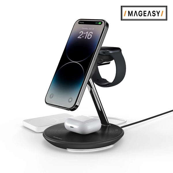 MAGEASY POWER STATION 5-IN-1 MAGNETIC WIRELESS CHARGING STAND WITH QI2 45W-BLACK
