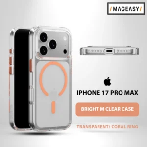 MAGEASY BRIGHT M CLEAR CASE FOR IPHONE 17 PRO MAX-TRANSPARENT/CORAL RING