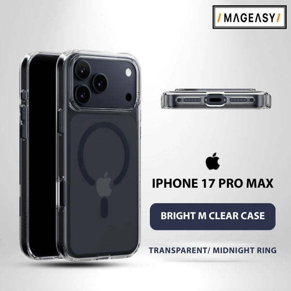 MAGEASY BRIGHT M CLEAR CASE FOR IPHONE 17 PRO MAX-TRANSPARENT/MIDNIGHT RING