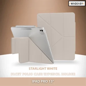 MAGEASY FACET FOLIO CASE W/PENCIL HOLDER FOR IPAD PRO 13"-STARLIGHT WHITE