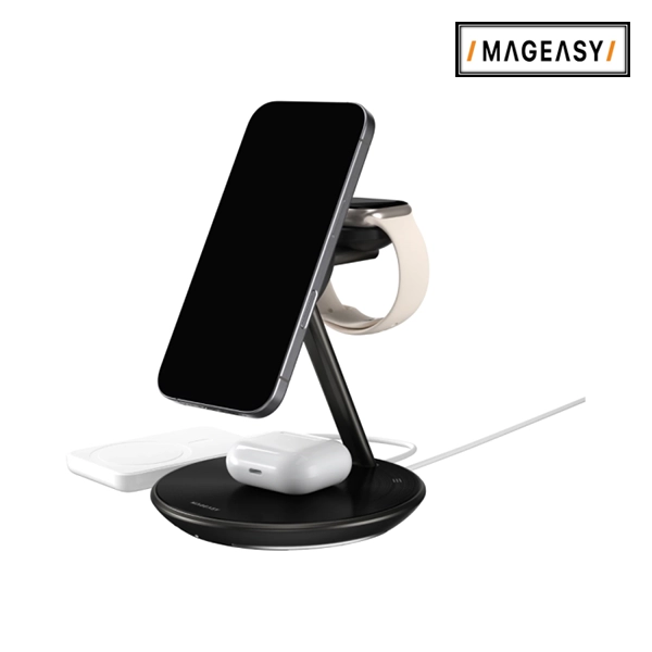 MAGEASY POWER STATION 5-IN-1 MAGNETIC WIRELESS CHARGING STAND WITH QI2 45W-BLACK - Image 3