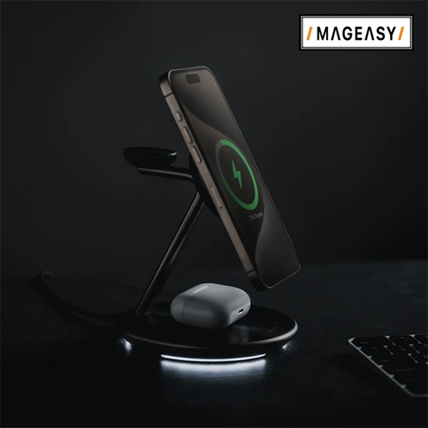 MAGEASY POWER STATION 5-IN-1 MAGNETIC WIRELESS CHARGING STAND WITH QI2 45W-BLACK - Image 4