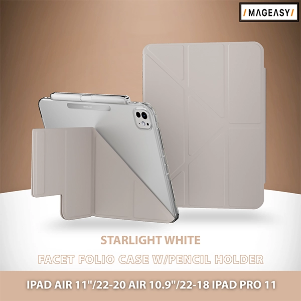 MAGEASY FACET FOLIO CASE W/PENCIL HOLDER FOR IPAD AIR 11"/22-20 AIR 10.9"/22-18 IPAD PRO 11-STARLIGH