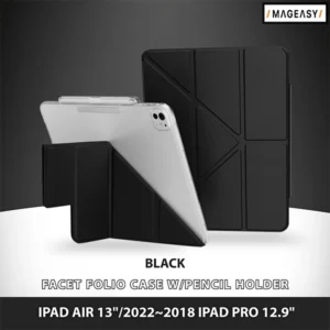 MAGEASY FACET FOLIO CASE W/PENCIL HOLDER FOR IPAD AIR 13"/2022~2018 IPAD PRO 12.9"-BLACK
