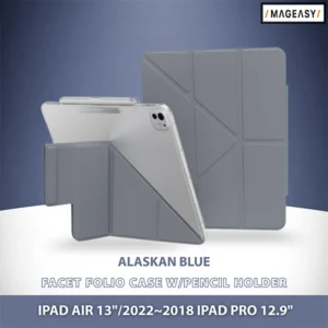 MAGEASY FACET FOLIO CASE W/PENCIL HOLDER FOR IPAD AIR 13"/2022~2018 IPAD PRO 12.9"-ALASKAN BLUE