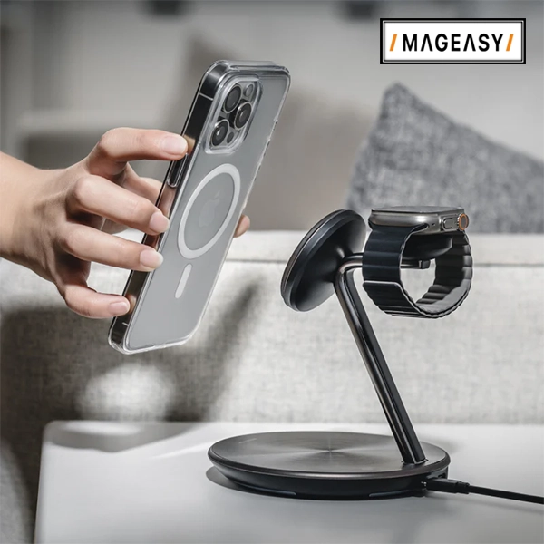 MAGEASY POWER STATION 5-IN-1 MAGNETIC WIRELESS CHARGING STAND WITH QI2 45W-BLACK - Image 5