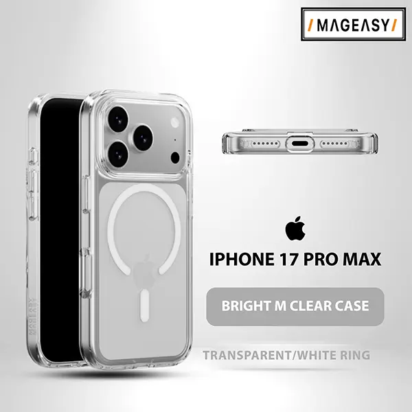 MAGEASY BRIGHT M CLEAR CASE FOR IPHONE 17 PRO MAX-TRANSPARENT/WHITE RING