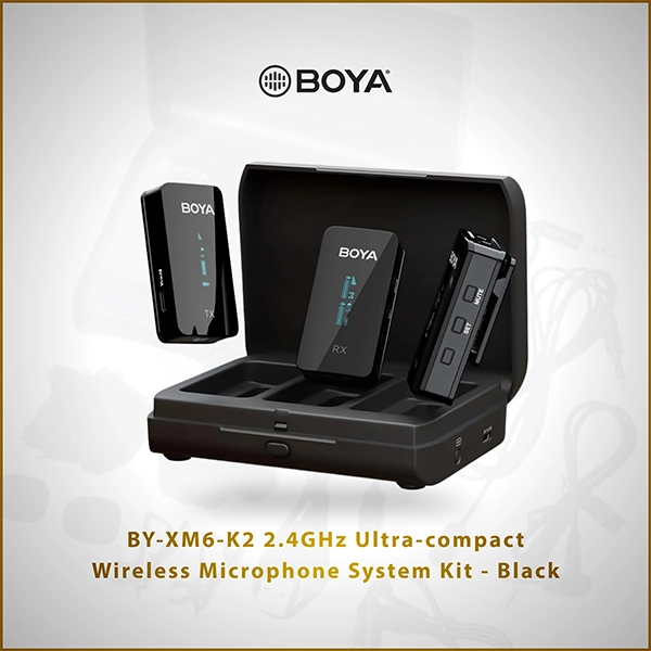 BOYA BY-XM6-K2 2.4GHZ ULTRA-COMPACT WIRELESS MICROPHONE SYSTEM KIT - BLACK
