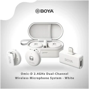 BOYA OMIC-D 2.4GHZ DUAL-CHANNEL WIRELESS MICROPHONE SYSTEM WITH LIGHTNING CONNECTOR - WHITE