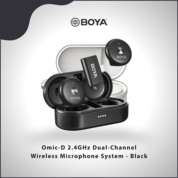 BOYA OMIC-D 2.4GHZ DUAL-CHANNEL WIRELESS MICROPHONE SYSTEM WITH LIGHTNING CONNECTOR - BLACK