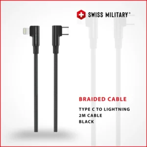SWISS MILITARY TYPE C TO LIGHTNING 2M BRAIDED CABLE BLACK