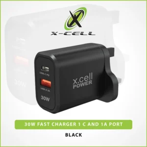 XCELL A/C HOME WALL CHARGER 30W 1C + 1A PORT BLACK