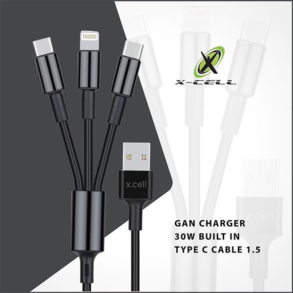 XCELL 3 IN 1 USB CABLE 2C + 1L 1.5M BLACK