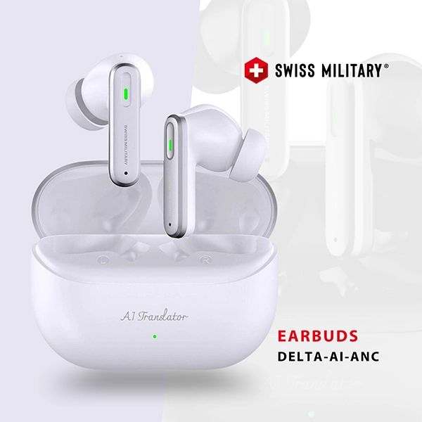 SWISS MILITARY DELTA-AI-ANC PREMIUM AI TRANSLATION TWS EARBUDS WHITE