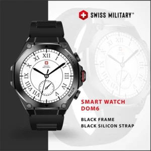 SWISS MILITARY DOM6 SMART WATCH WITH BLACK FRAME BLACK SILICON STRAP