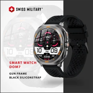 SWISS MILITARY DOM7 SMART WATCH WITH GUN FRAME BLACK SILICON STRAP