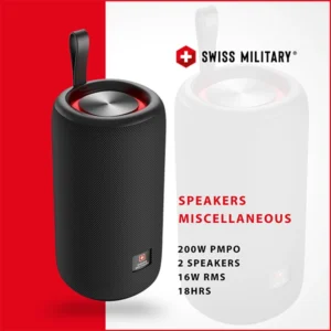 SWISS MILITARY SPEAKERS HIGH OUTPUT 200W PMPO 2 SPEAKERS 16W RMS 18H NONSTOP MUSIC