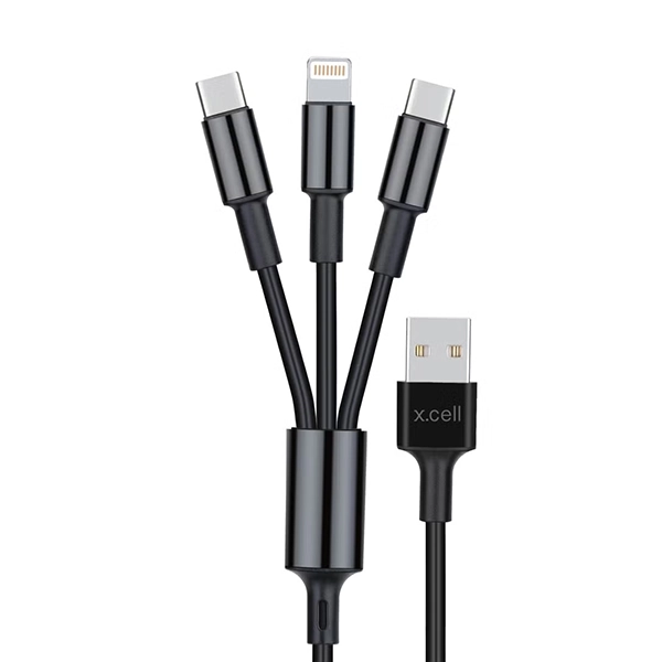 XCELL 3 IN 1 USB CABLE 2C + 1L 1.5M BLACK - Image 2