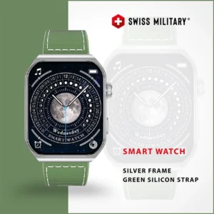 SWISS MILITARY ALPS3 SMARTWATCH SILVER FRAME WITH GREEN SILICON STRAP
