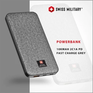 SWISS MILITARY SM POWER BANK 10K MAH 2C1A PD FAST CHARGE GREY