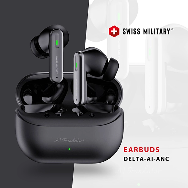 SWISS MILITARY DELTA-AI-ANC PREMIUM AI TRANSLATION TWS EARBUDS BLACK