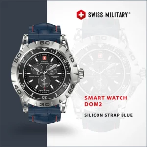 SWISS MILITARY DOM2 SMART WATCH SILVER FRAME SILICON STRAP BLUE