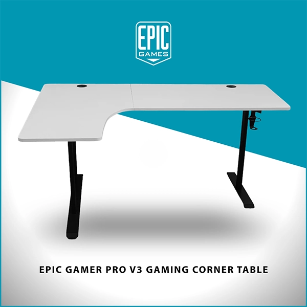 EPIC GAMER PRO V3 GAMING CORNER TABLE RGB WHITE