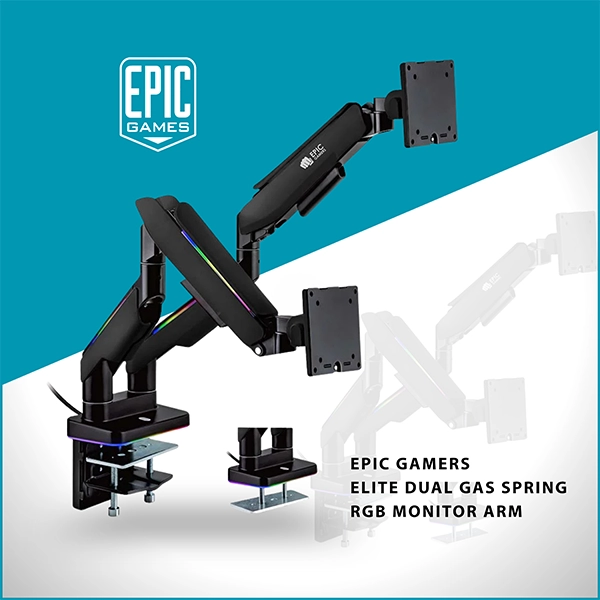 EPIC GAMERS ELITE DUAL GAS SPRING RGB MONITOR ARM BLACK