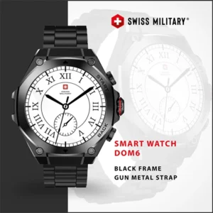 SWISS MILITARY DOM6 SMART WATCH WITH BLACK FRAME GUN METAL STRAP