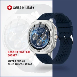 SWISS MILITARY DOM7 SMART WATCH WITH SILVER FRAME BLUE SILICON STRAP