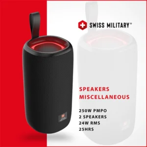 SWISS MILITARY SPEAKERS HIGH OUTPUT 250W PMPO 2 SPEAKERS 24W RMS 25H NONSTOP MUSIC