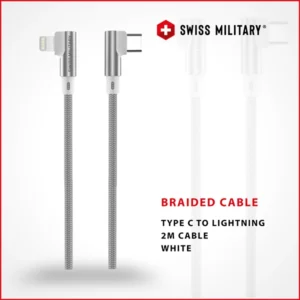 SWISS MILITARY TYPE C TO LIGHTNING 2M BRAIDED CABLE WHITE