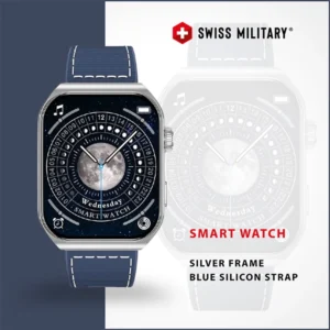 SWISS MILITARY ALPS3 SMARTWATCH SILVER FRAME WITH BLUE SILICON STRAP