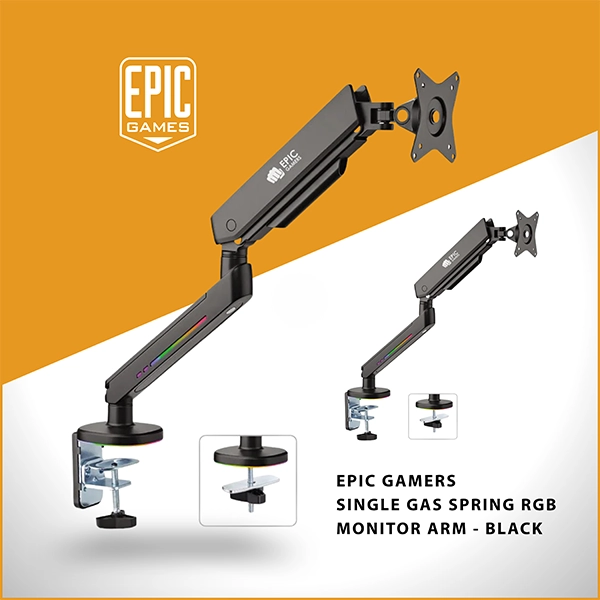 EPIC GAMERS SINGLE GAS SPRING RGB MONITOR ARM BLACK