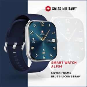 SWISS MILITARY ALPS4 SMARTWATCH SILVER FRAME WITH BLUE SILICON STRAP