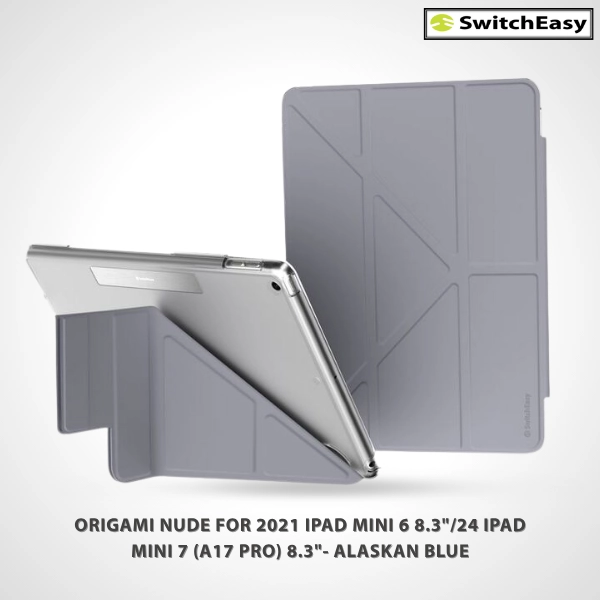 SWITCHEASY ORIGAMI NUDE FOLIO CASE W/PENCIL HOLDER FOR 2021 IPAD MINI 8.3" – ALASKAN BLUE