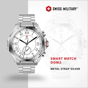 SWISS MILITARY DOM2 SMART WATCH SILVER FRAME METAL STRAP SILVER