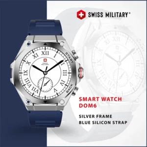 SWISS MILITARY DOM6 SMART WATCH WITH SILVER FRAME BLUE SILICON STRAP