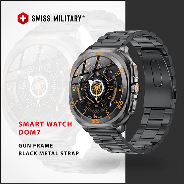SWISS MILITARY DOM7 SMART WATCH WITH GUN FRAME BLACK METAL STRAP