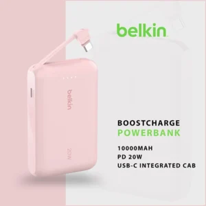 BELKIN BOOSTCHARGE POWER BANK 10K PD 20W WITH USB-C INTEGRATED CABLE PINK