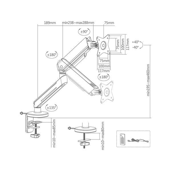 EPIC GAMERS SINGLE GAS SPRING RGB MONITOR ARM BLACK - Image 4