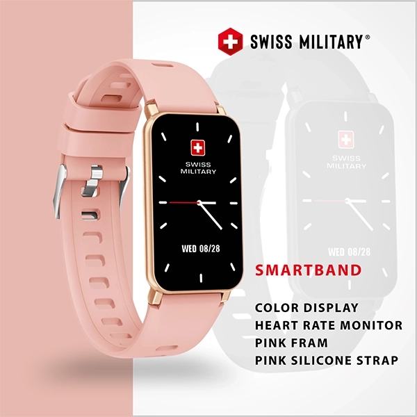 SM SMARTBAND COLOR DISPLAY HEART RATE MONITOR – PINK FRAME / PINK SILICONE STRAP