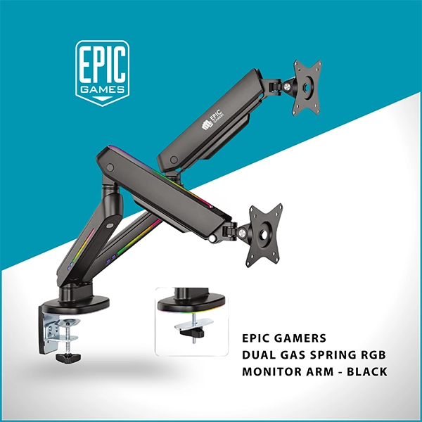 EPIC GAMERS DUAL GAS SPRING RGB MONITOR ARM BLACK
