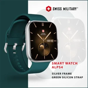 SWISS MILITARY ALPS4 SMARTWATCH SILVER FRAME WITH GREEN SILICON STRAP